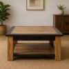 Rustic Square Wooden Coffee Table with Lower Shelf