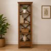 Rustic X-Braced Wooden Display Shelf with Drawer