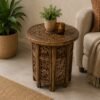 Hand-Carved Round Side Table