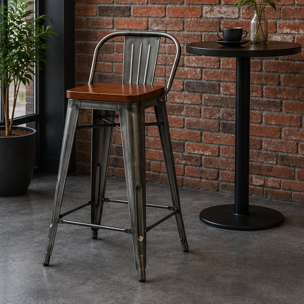 Bar Stool with Wooden Seat