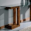 Rustic Glass Top Console Table