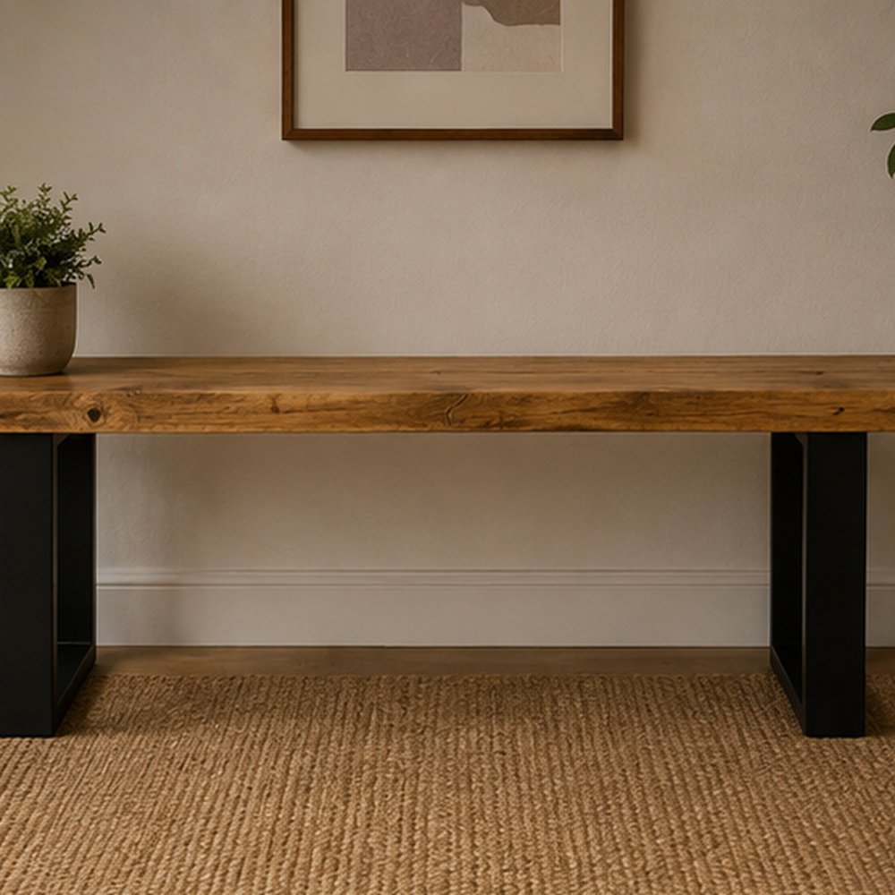 Rustic Wood & Metal Bench - Image 2