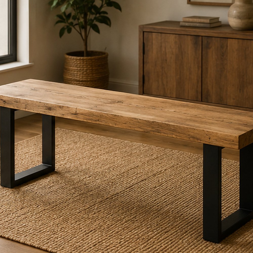 Rustic Wood & Metal Bench - Image 3