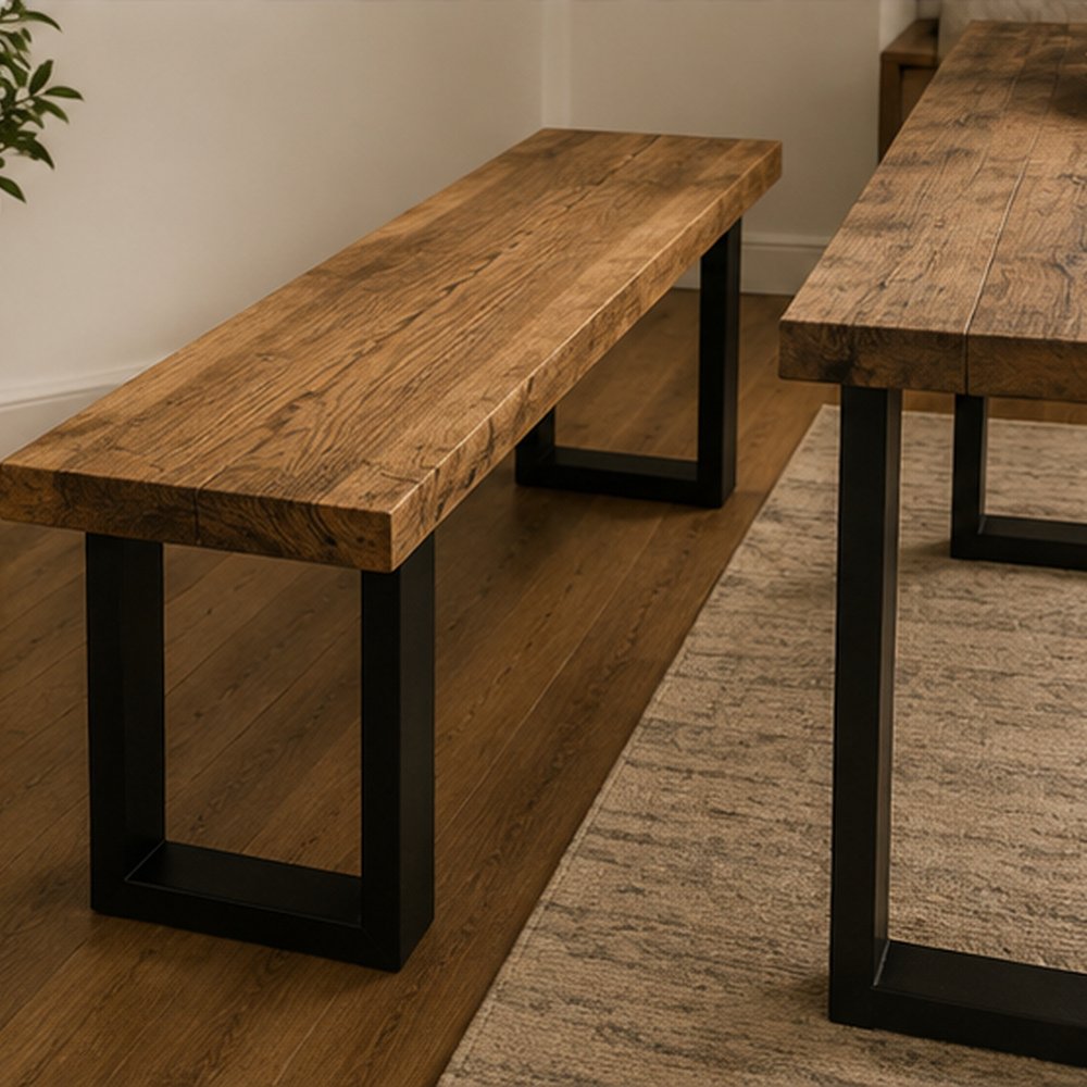 Rustic Wood & Metal Bench - Image 4
